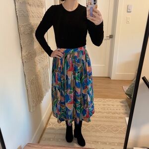 VINTAGE Blue Multicoloured Abstract Print Pleated Skirt | Size Medium 29" waist